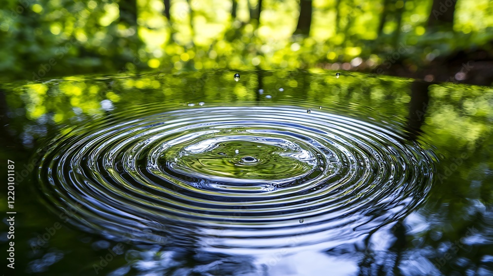 Something Making Ripples Delicate ripples form on a serene water surface as raindrops gently ...