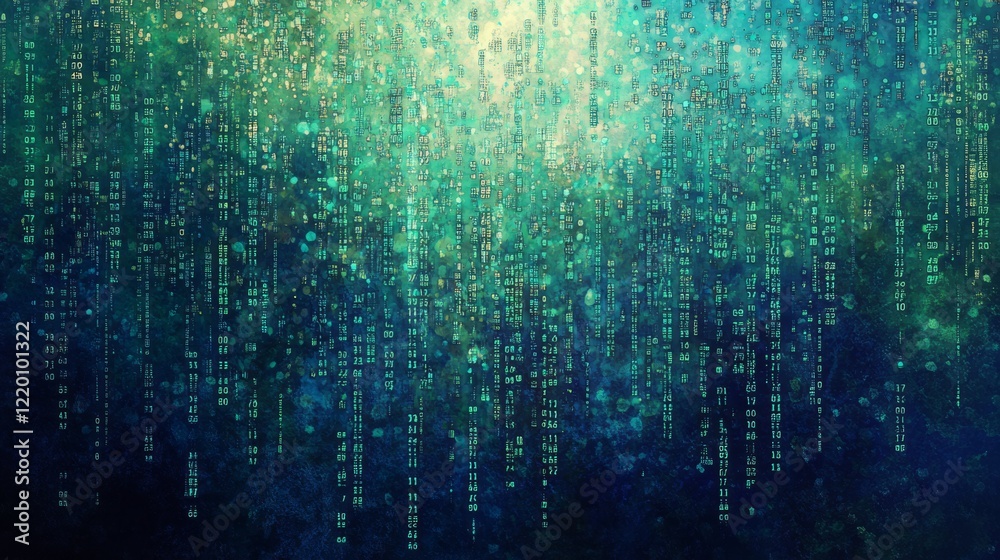 14.1. Streams of glowing binary code cascading in a grid-like fashion ...