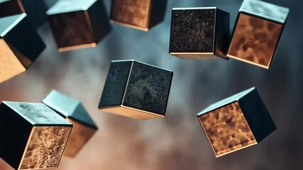 Aufkleber - Floating metal cubes create mesmerizing patterns in an ethereal display of art and design. Generative AI