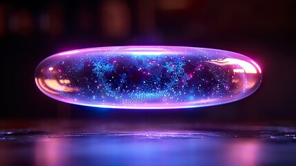 Wall Mural - a futuristic holographic gear system, glowing in neon blue and purple, suspended in mid-air and rota