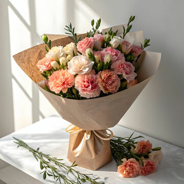 elegant modern carnation flowers outline bouquet w