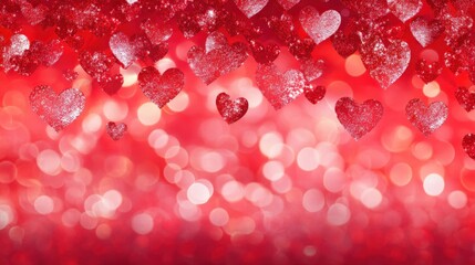 Poster - bold red background with light reflections and glowing hearts to capture the passion of valentine da