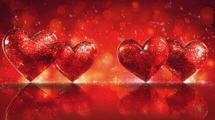 Poster - bold red background with light reflections and glowing hearts to capture the passion of valentine da