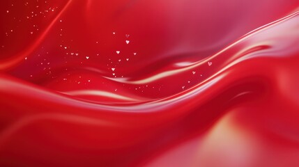 Poster - dynamic red background with smooth, curving patterns and soft, floating hearts