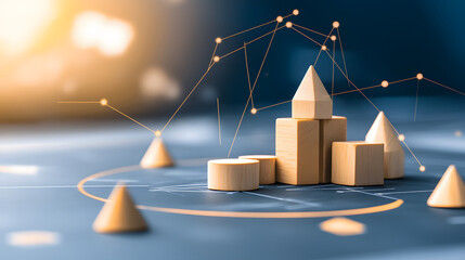 Poster - 3D geometric shapes on a digital background with data visualization