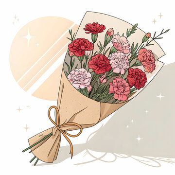 elegant modern carnation flowers outline bouquet w