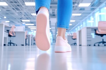 Sticker - Corporate Professional Providing Office Tour: A Close-Up of Walking Feet and Transparent Environment Showcasing Company Pride