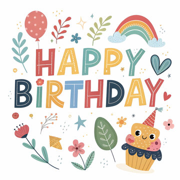 happy birthday card with typography vector