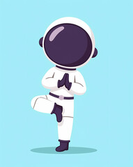 astronaut in white spacesuit performing tree yoga pose