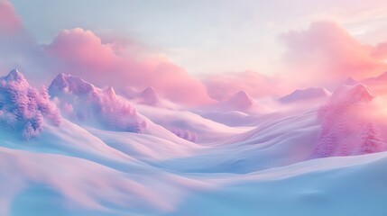 Wall Mural - Pink Winter Wonderland: Serene Snowy Mountains at Sunrise