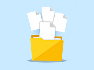 Poster - three white papers elegantly floating above a yellow folder