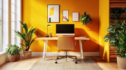 Poster - Modern Office Setup with Natural Light and Plants