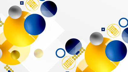 Poster - Minimalistic abstract vector design, layered geometric shapes circles, squares, and triangles with soft pastel gradients and semi-transparent effects. Perfect for contemporary use