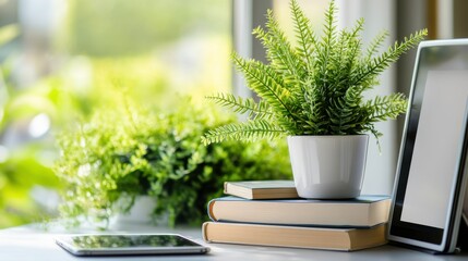 Poster - Modern Workspace with Books and Technology Elements