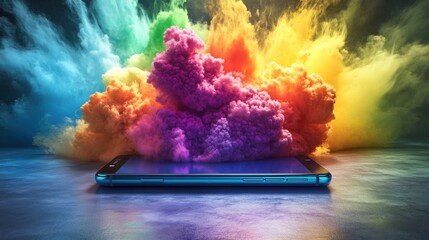 Poster - Vibrant Clouds Around Smartphone on Isolated Background