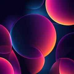 Poster - Neon Spheres: Abstract art of vibrant, glowing spheres in shades of pink, orange, and blue, creating a dynamic and visually captivating composition.