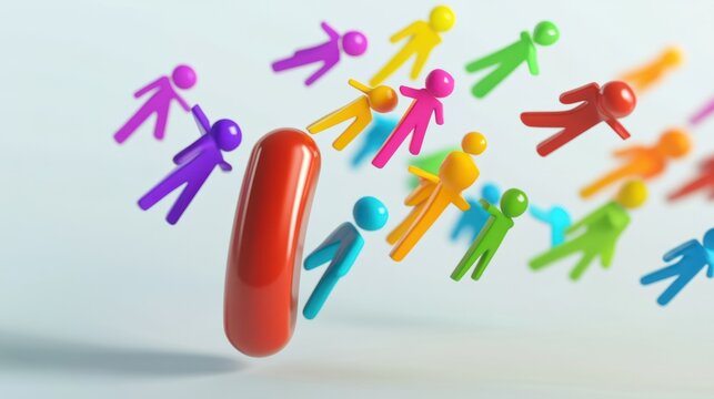 A futuristic 3D magnet attracting colorful icons of people, with motion lines emphasizing the pull, on white