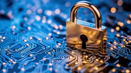 Poster - digital security concept with lock and circuit board