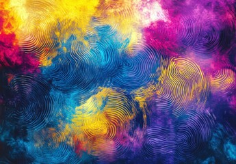 Poster - Vibrant Colorful Swirls with Ripple Patterns in Blue, Yellow, Pink, and Orange Hues Creating an Abstract Artistic Background