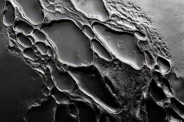 Poster - Abstract textural patterns on a dark surface resembling organic shapes and fluid shapes, creating an intriguing visual contrast and depth perception