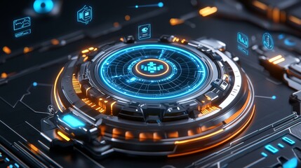Poster - Futuristic interface design elements digital environment tech visualization high-tech aesthetics close-up view innovation concept