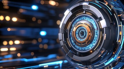 Poster - Futuristic digital interface showcase tech lab 3d animation neon environment close-up viewpoint innovation with high-tech aesthetics