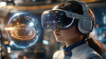Poster - Virtual reality exploration event futuristic technology experience in an immersive space digital environment close-up perspective innovation in science