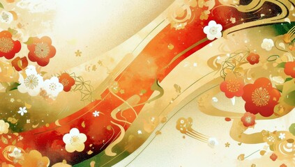 Poster - Vibrant Floral Abstract Design with Warm Colors and Elegant Swirls for Creative Projects