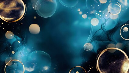 Poster - Abstract Background Design with Golden Bubbles and Blue Swirls for Creative Projects, Presentations, and Artistic Designs