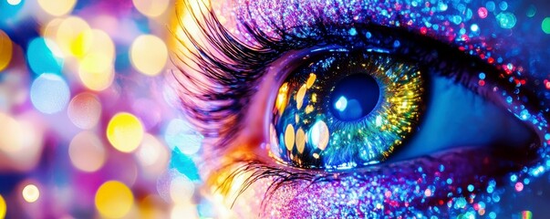 Poster - Sparkling Eye with Colorful Glitter and Bokeh Background Effects