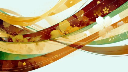 Poster - Elegant Abstract Floral Design with Wavy Lines in Warm Colors and Soft Floral Accents for Decorative Backgrounds and Creative Projects