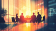 © umeno - Executive Team Meeting in Sunset-Lit Office | Modern Business Collaboration Illustration