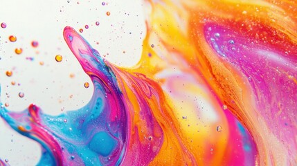 Poster - Abstract Fluid Art with Vibrant Colors, Swirling Textures and Bubbles on White Surface