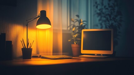 Poster - Modern Office with Warm Lighting and Cozy Ambiance
