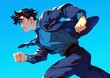 © BonzEarthsnapper - Dynamic young businessperson in motion with stylish suit against vivid blue sky background representing ambition and determination in professional success