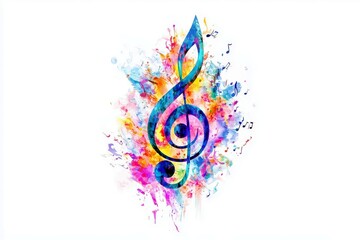Poster - Vibrant Music Notes Design with Colorful Splash of Paint, Ideal for Creative Projects and Art-Inspired Themes in Digital and Print Media