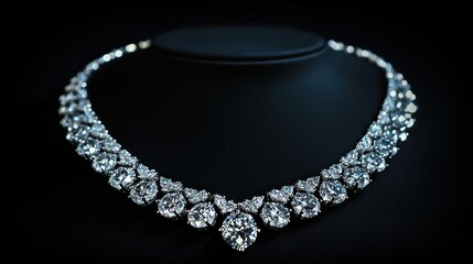 Elegant Diamond Necklace on Black Background