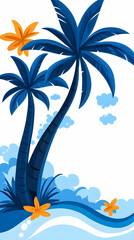 Wall Mural - Blue palm trees by ocean waves, summer vacation design, tropical beach background