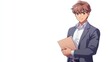 © Napasnan - A professional anime character in a blazer holding a resume folder, standing confidently, isolated on white