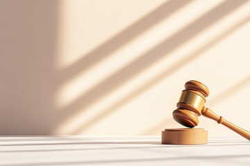 Poster - creative minimalist illustration of auction gavel made of light beams casting long shadows with copy space