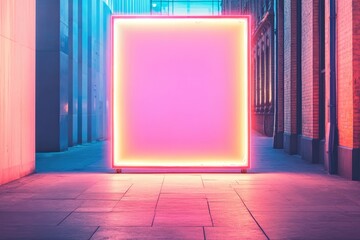 Poster - minimalistic empty neon sign in urban environment at night creates striking visual impact