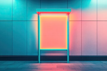 Poster - minimalistic empty sign in urban environment illuminated by neon lights at night showcasing vibrant colors and providing