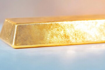 Poster - stunning close-up of gold bar glistening under soft light showcasing intricate details and clean ima