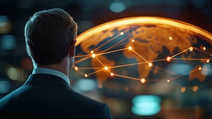 Poster - Business Professional Observing Global Connectivity with Futuristic Technology Abstract Background