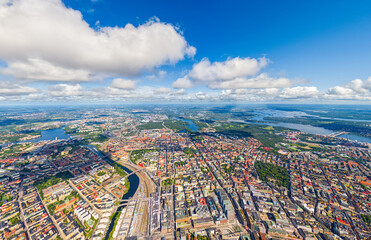 Wall Mural - Stockholm, Sweden. Panorama of the city in summer in cloudy weather. Aerial view