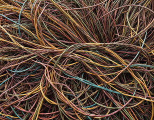 Digital generated images of chaotic, yet visually striking, tangle of thin, colored wires or tubes. The vibrant, twisting wires illustrate the creative processes' boundless and unpredictable nature.