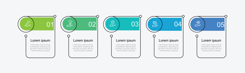 Vector banner infographic template with line square concept and 5 step process or option 