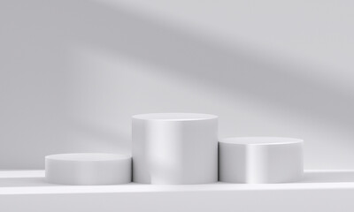 Wall Mural - 3d white podium with light and shadow. abstract geometric composition in minimalist design. 3d studi