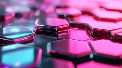 Fototapete - Hexagonal patterns create a vivid abstract technology backdrop with colorful reflections, adding depth and intrigue to the design