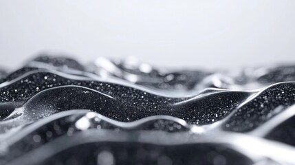 Poster - Abstract metallic liquid waves create an interplay of light and shadow with dark textures reflecting a unique visual experience